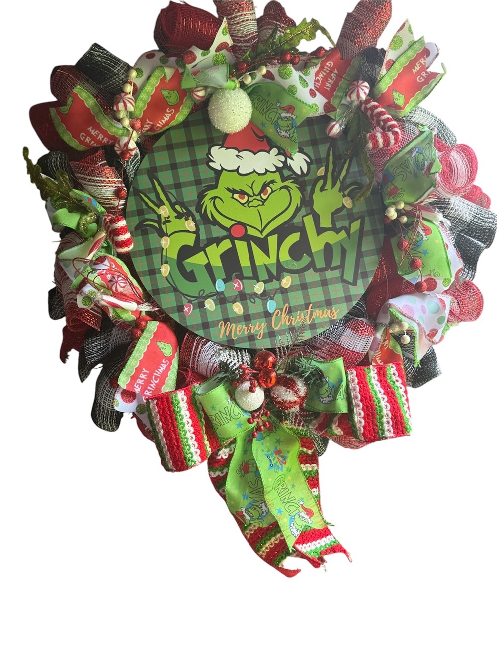 Grinch Green Christmas Wreath - Holiday Home Accent